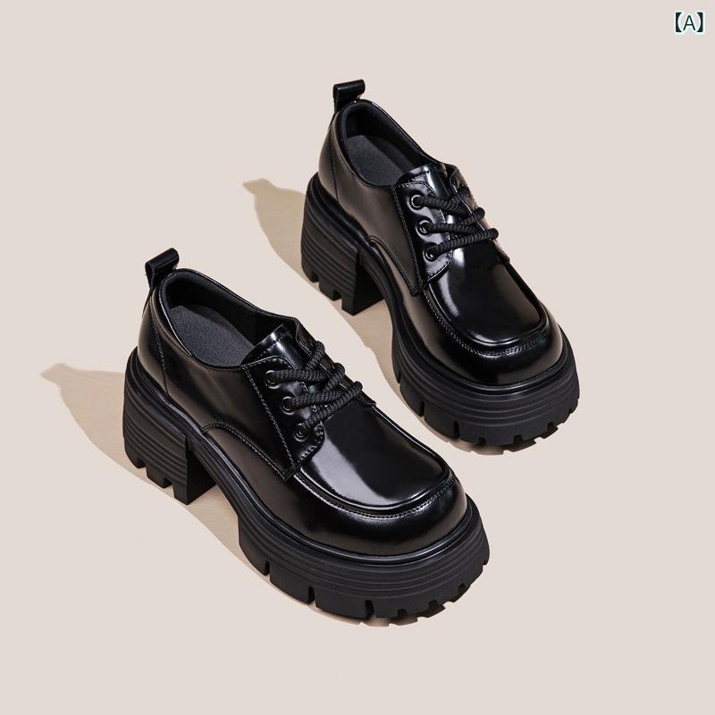 レディース 真皮 小皮鞋 厚底 ローファー 粗跟 防水台 英倫風 学院風 黒 米白色 牛皮 透気内里 低幫 単..