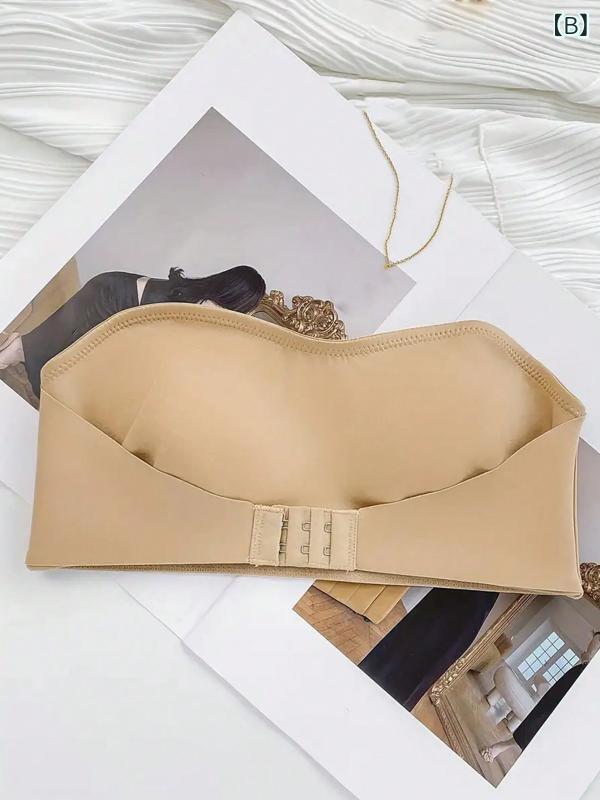 フォークBRのノーブラ 女性用 無肩ストラップ ブラジャー プッシュアップ 無ワイヤー ノーパッド 胸元カバー インナー セット 接触冷感 綿混 軽量 伸縮性 防走光 快適 スポーツスタイル フルカップ 超薄型 ブラック ヌードカラー 通勤用 普段使い｜アングル2