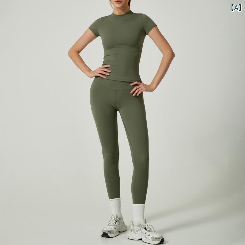 レディース ヨガセット 春夏 短袖 長ズボン セット ランニング フィットネス ウェア 女性用 伸縮性 吸湿速乾 化繊混紡 タイトフィット グリーン ブラック パープル オレンジ ピンク ブラウン グレー ブルー イエロー 秋冬対応