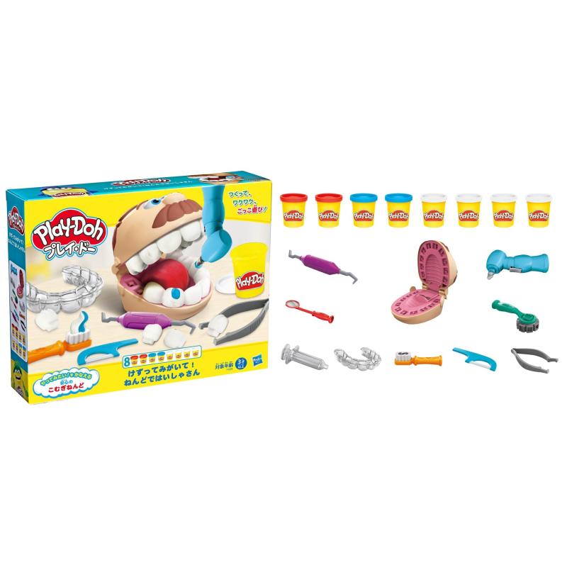 ハズブロ(HASBRO) プレイ・ドー けずってみがいて ねんどではいしゃさん、3才以上の子供向けのねんど 10個のツールとねんど6缶(各56.6 g)、プレイ・ドーセット 子供のおもちゃ
