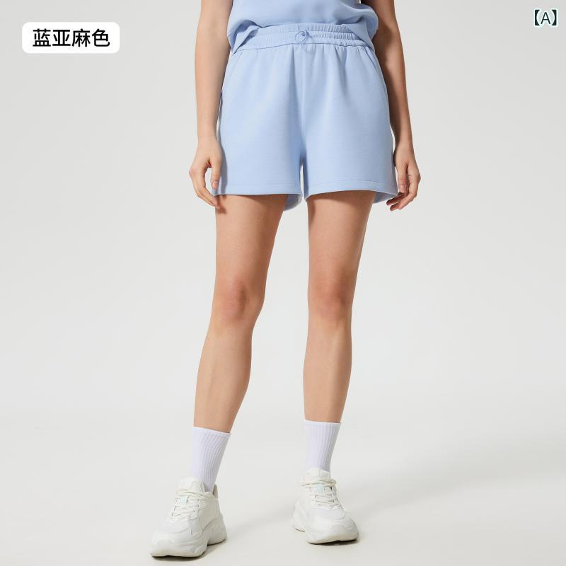 レディース 夏用 ヨガ ショーツ 抽绳 ハイウエスト ワイドシルエット 透気性 コットン混紡 ポリエステル フィットネス ランニング トレーニング スポーツウェア ルームウェア ブルー グレー ホワイト ピンク ブラック