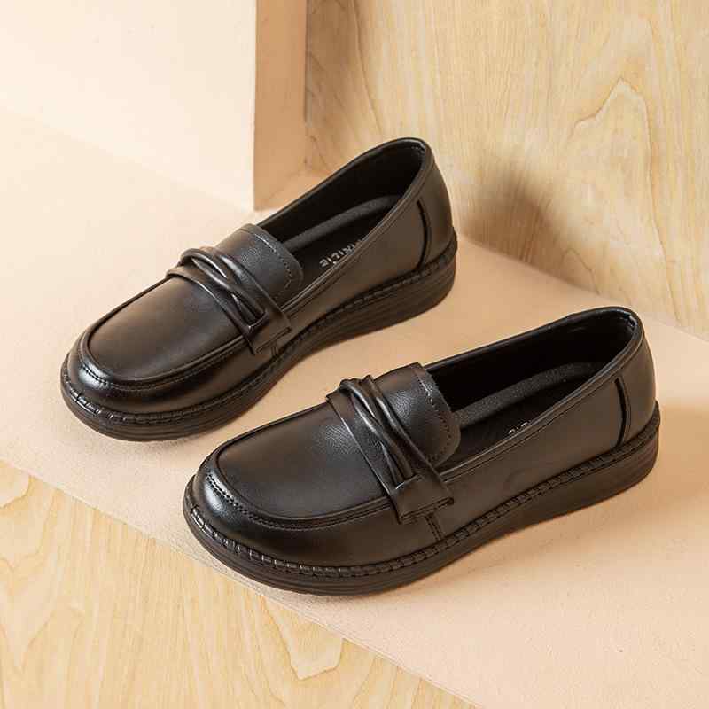 Shoes - レディース ローファー シューズ メンズ 女性用 男性用 丸トゥ 低ヒール 防水台 牛革 二層牛皮 純色 ブラック 低幫 浅口 セットオン 日常 普段使い 快適 耐久 軽量 通年 四季 黒 ピュアカラー 柔軟 滑り止め 歩きやすい ユニセックス コートシ