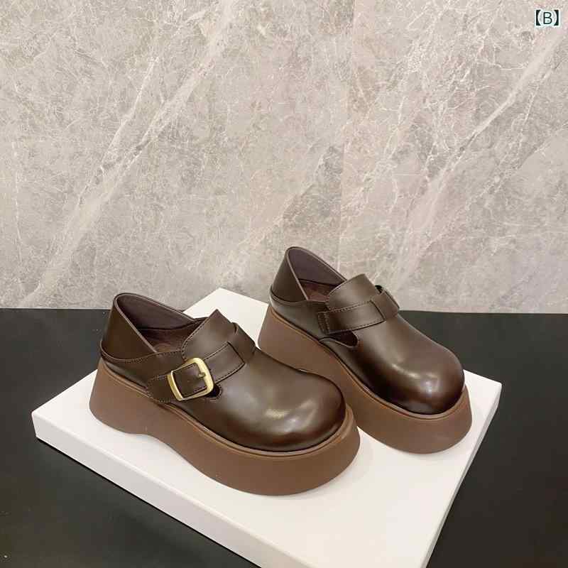 レディース シューズ 厚底 ローファー 小皮靴 真皮風 PU素材 中ヒール 3-5cm 松糕底 丸トゥ 低幫 片足履き 純色 杏色 コーヒー ブラック 春夏秋 季節通用 軽量 伸縮性 吸湿速乾 日常履き 歩きやすい 履き口中深度 ゴム底 粘着製法 セット