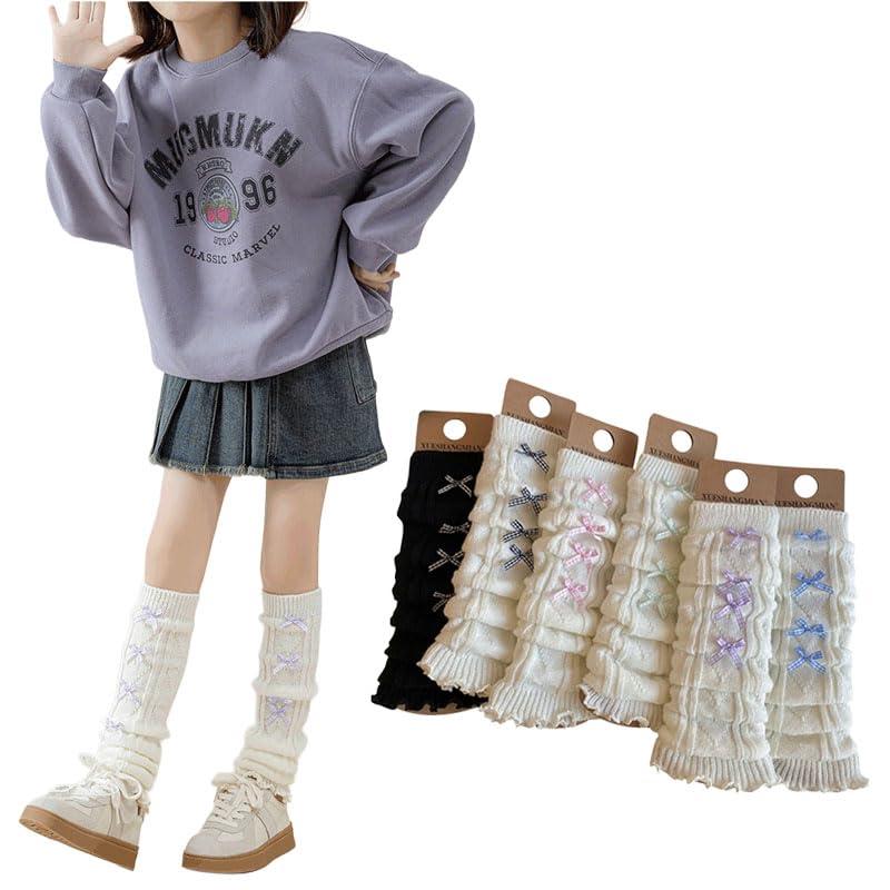 [Lettyhe] ガールズ レッグウォーマー 子供 カラフル ニット 女の子 レッスン リボン ネオンカラー ル..