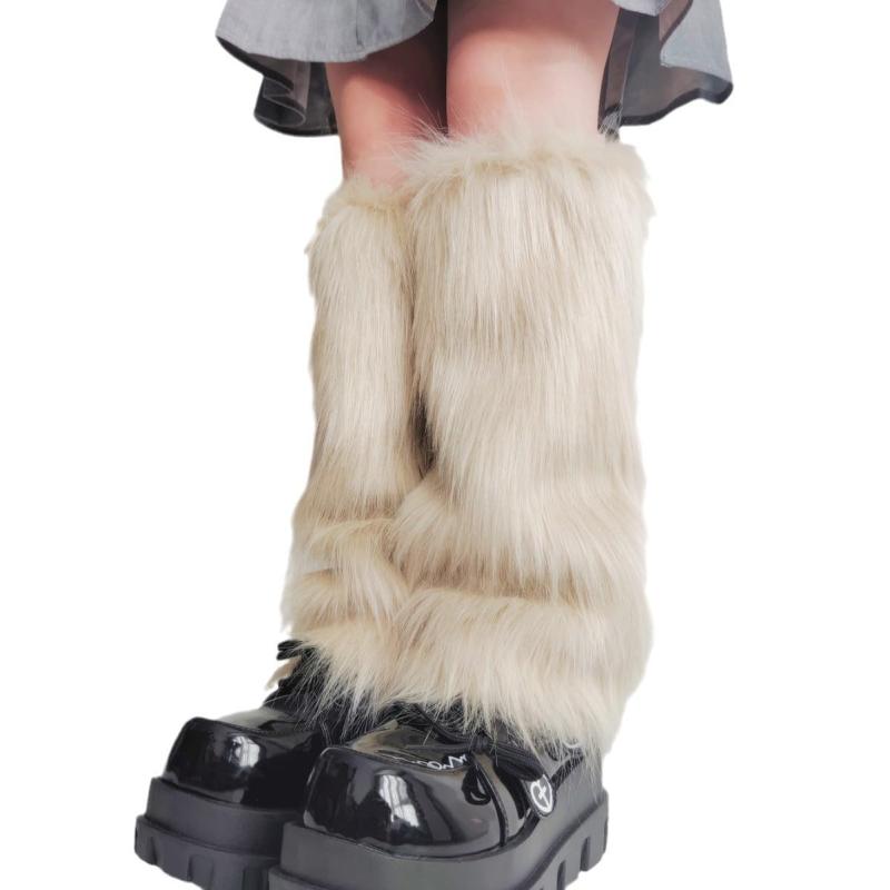 [MQFHDTNF] レッグウォーマー ファー ルーズソックス フェイクファー ふわふわ もこもこ レッグカバー 足首ウォーマー レディース 靴下 かわいい おしゃれ Y2Kファッション ダンス衣装 40cm [並