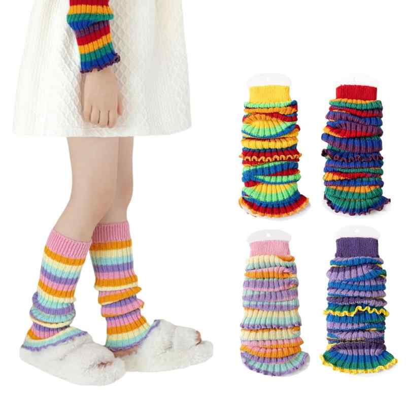 [ZGKULAEAOW] カラフル レッグウォーマー リブニット ルーズ 靴下 レインボーカラー ダンス 衣装 ヒップホップ運動会 蛍光 コスチューム 防寒 2足セット