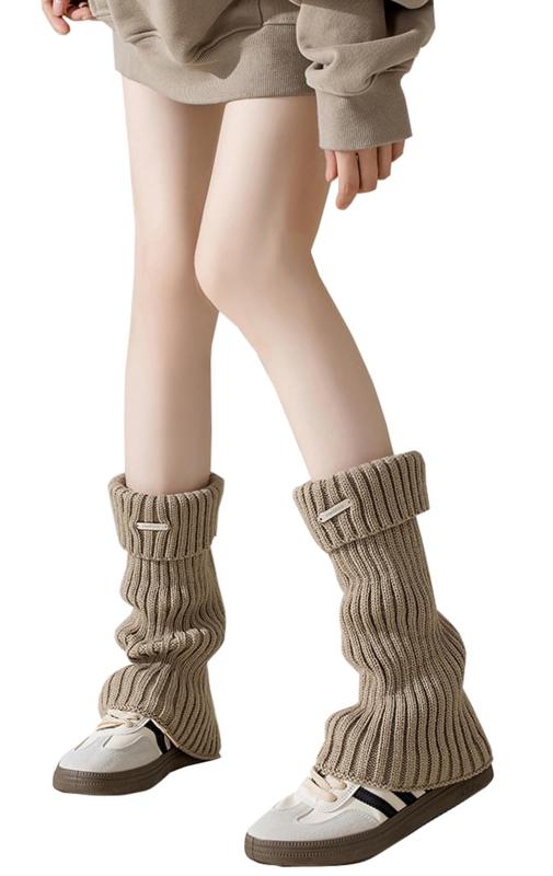 [YAZHUE] ニットブーツカバー レディース 秋冬 レッグウォーマー 足首ウォーマー 無地 JK ルーズソックス 美脚 暖かい 冷え取り 防寒 39CM