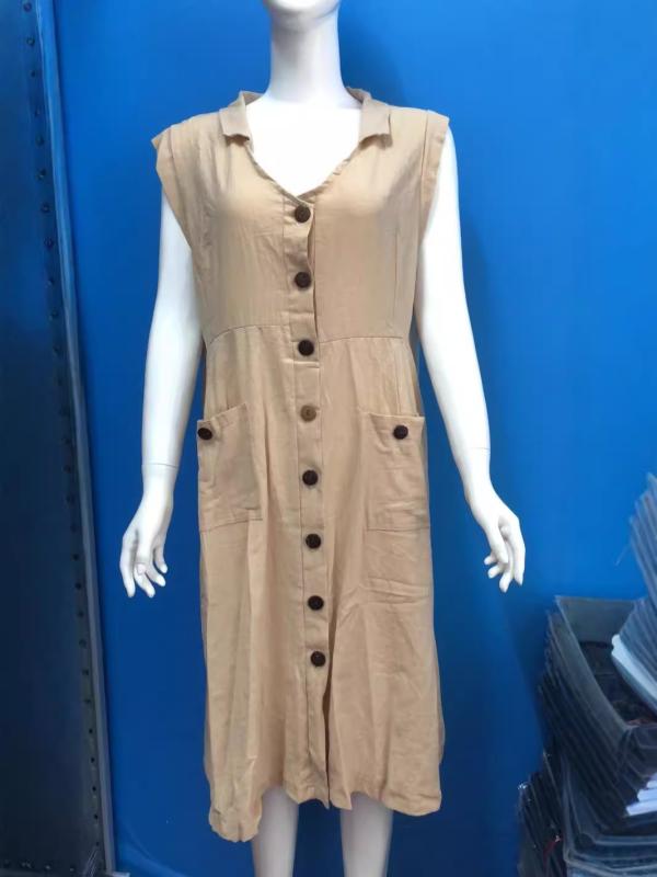 ワンピース 女性用 長袖 Vネック シングルブレスト ボタン 長め丈 切り替え ポケット 綿麻 印花 立体裁剪 中腰 気質通勤 普段使い ブラック レッド ブルー ピンク系 カーキ 接触冷感 軽量 伸縮性 吸湿速乾 ハイウエスト ビッグシルエット 春夏