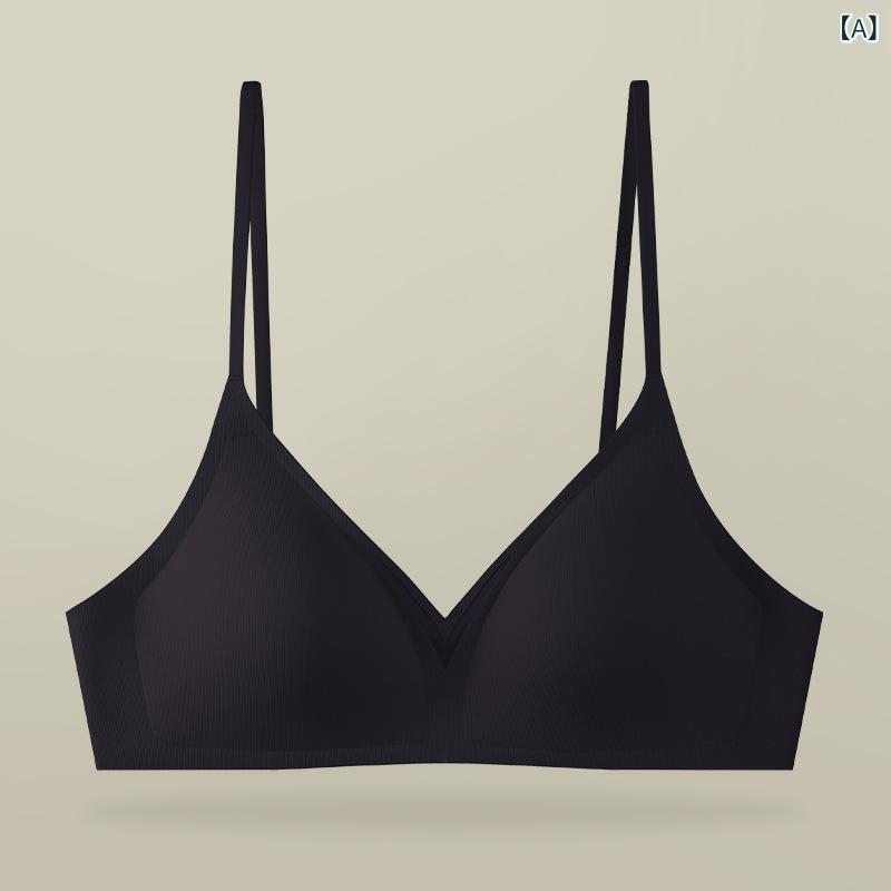 ブラジャー 女性用 夏 薄手 無鋼圈 小胸 美背 無痕 副乳収集 防下垂 細肩带 3/4カップ 透気 快適 固定肩带 後ろ二列フック ニット生地 ..