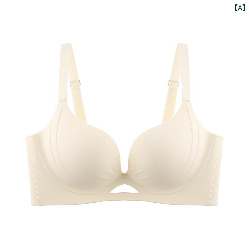 ブラ無鋼ブラジャー 女性用 小胸用 寄せ上げ 調整型 副乳収集 防下垂 無痕 3/4カップ 薄型 ニット素材 吸汗 防光漏れ 美背 快適 固定肩紐 後三列フック 香槟色 銀灰色 コーヒー色 ブラック ワインレッド 純欲スタイル 春夏向け