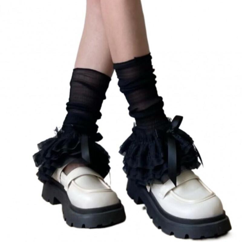 [EOMECUIGAO] レッグウォーマー 地雷系 レースフリル ルーズソックス足首 レディース 冷え対策 蝶ネクタイ レッグウォーマー 夏用 寝る時