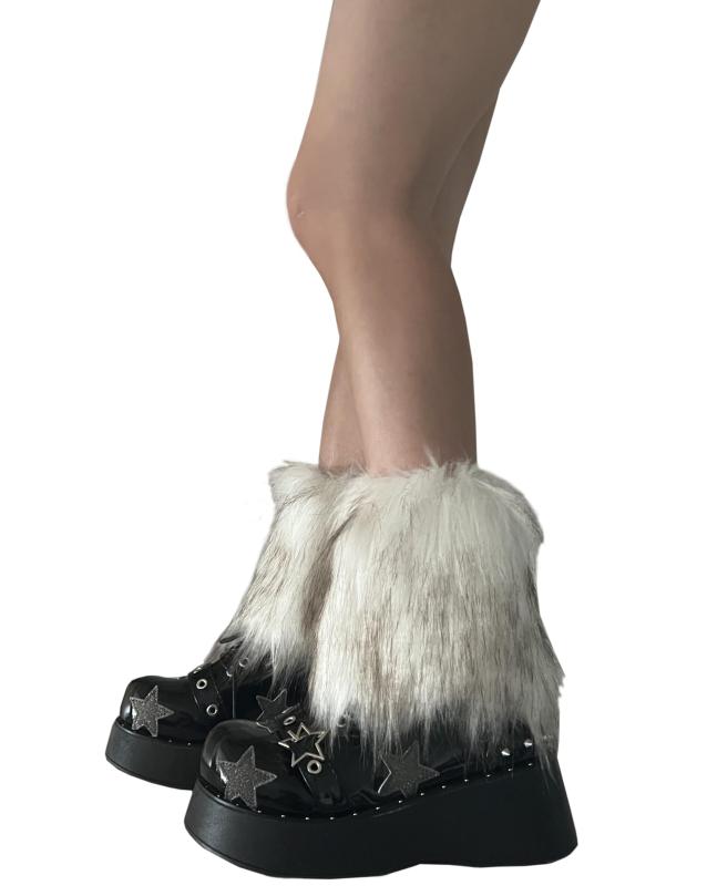 [Laisve] レッグウォーマー 足首ウォーマー ふわふわ 暖かい もこもこ 防寒 靴下 美脚 レディース フェイクファー 長靴 ロング ルーズソックス 女性 サブカル系 冷え対策 厚手 可愛い モダン