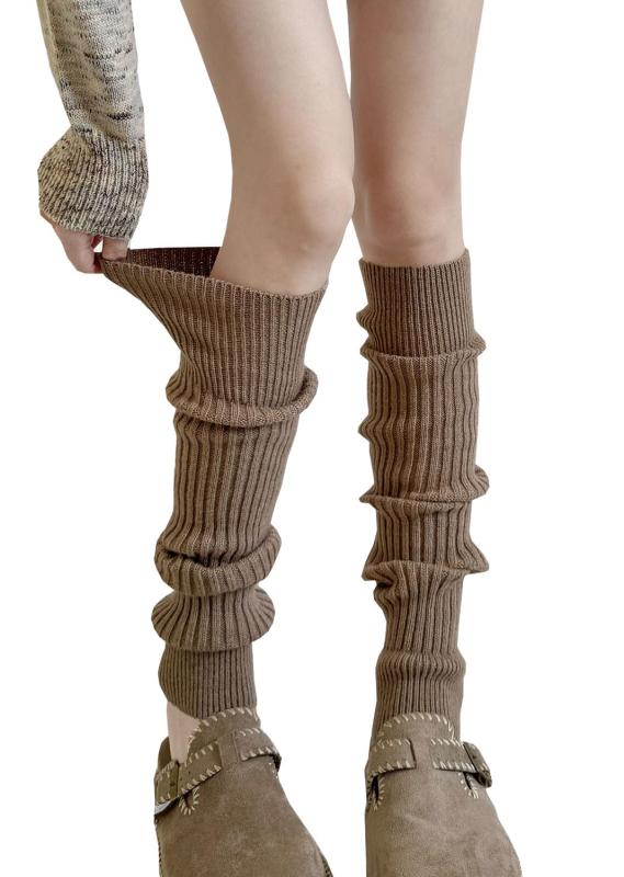 [Roiyezo] レッグウォーマーニット 足首ウォーマー リブ編み 防寒 靴下 ズリ落ちにくい 厚手 レッグカバー 高弾性 ルーズソックス