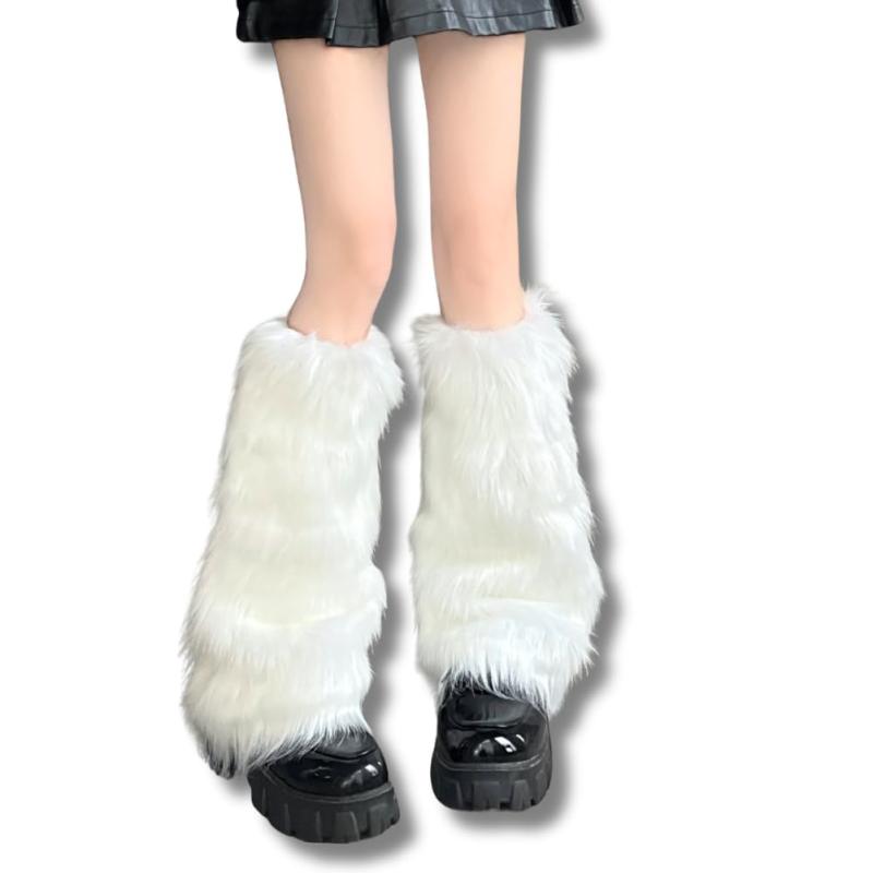 [ALVEIN] レッグウォーマー 足首ウォーマー ルーズソックス 40cm もこもこ ふわふわ Y2K ブーツカバー暖かい 防寒 靴下 レディース フェイクファー ギャル 冷え対策 厚手 可愛い