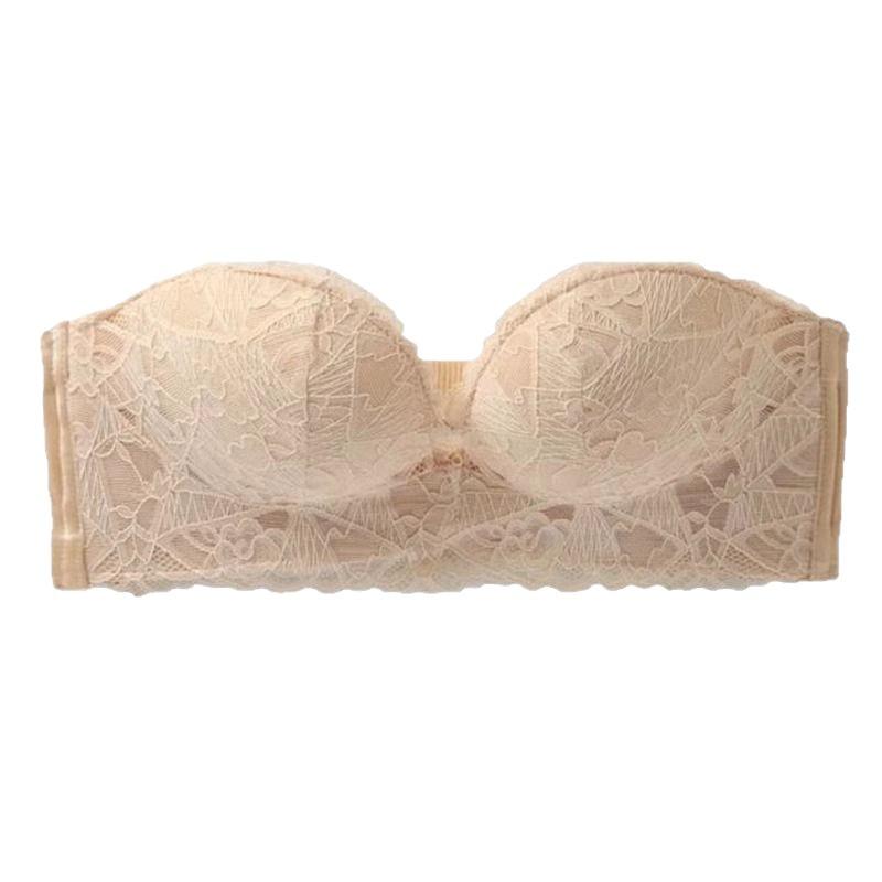 Underwear, Sleepwear - ブラ無し ブラジャー 女性用 夏季 接触冷感 レース 無痕 快適 集め 滑り止め 透気 上持ち 美背 大きめ胸 薄型 3/4カップ ニット素材 甘めカワイイ スタイル ブラック ホワイト ベージュ
