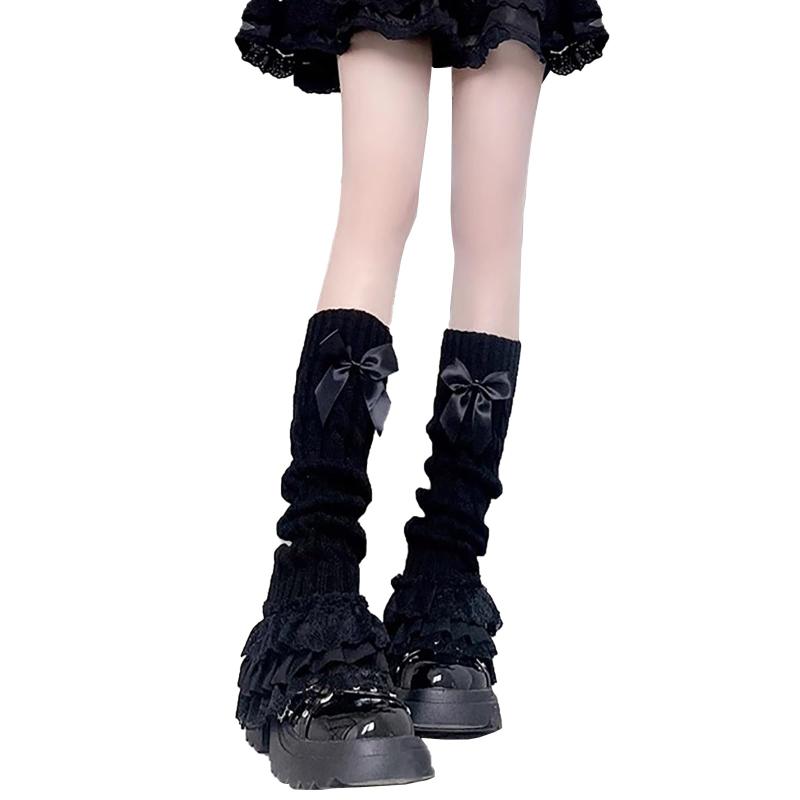 [ZYOOFOV] 姫系 ルーズソックス レース付き レディース ロング 地雷系 ロリータ 量産型 ギャル エレガント ニット クール制服小物 ロリータ レッグウォーマー 春 秋 学生 靴下 通勤 通学 無地