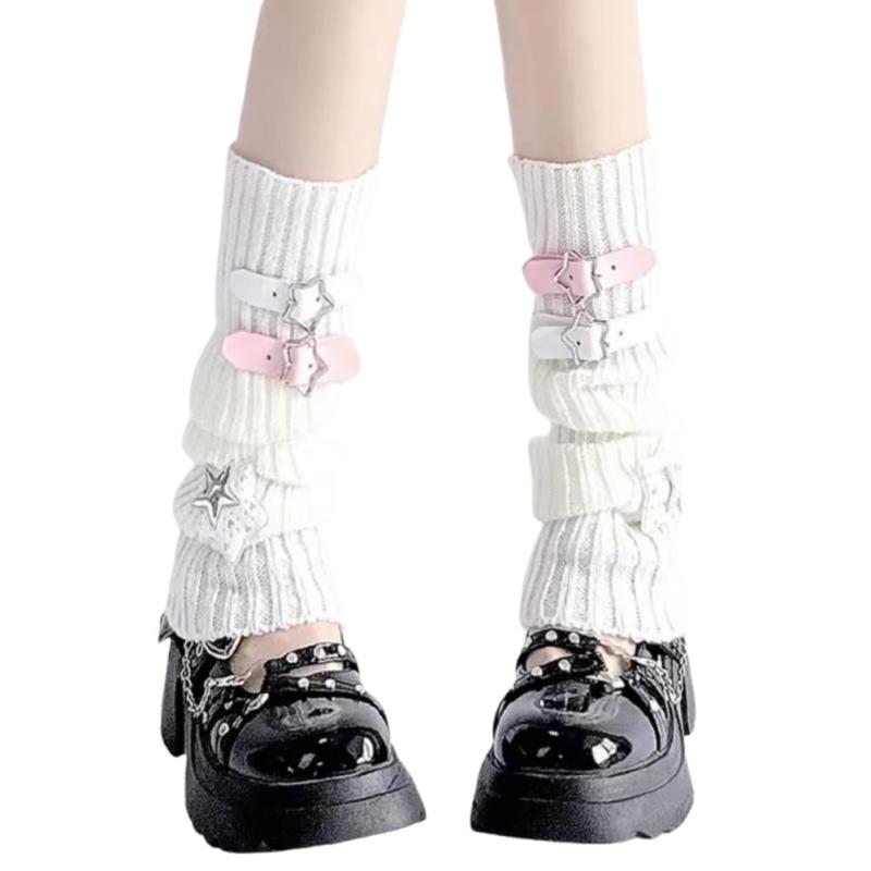 [EDREES] ルーズソックス 地雷系 y2k 病み可愛い レディース ニット 原宿パンク 星 レッグウォーマー ストリート系 レッグカバー 冷え取り 美脚 サブカル系 学生 ギャル 柔らかい アメリカ風 足