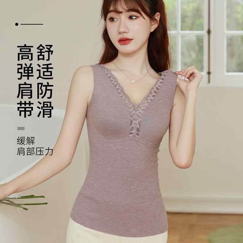 保暖 背心 女性用 秋冬 Vネック 無痕 発熱 羊毛 絹 インナー アウター ブラトップ 抗静電 ボディシェイプ 収腹 保温 抗ピリング ダブル..