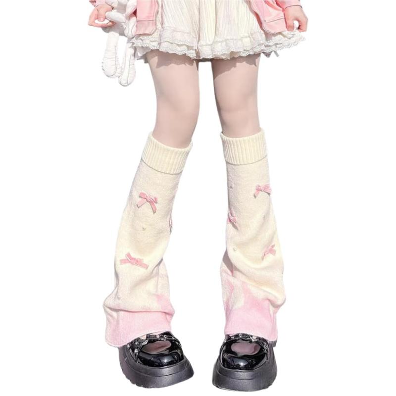 [HZXSXGH] ニット ルーズソックス 地雷系 量産型 レッグウォーマー ソックス レッグカバー 靴下 タイダイ 蝶結び 柔らかい サブカル系 美脚 原宿系 通学 学生 調節可能 豪華人気 遊園地 学園祭