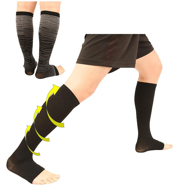 【靴下ソムリエ監修】 メンズ 着圧ソックス ストッキング レッグウォーマー ふくらはぎサポーター ふくらはぎ 着圧 加圧 靴下 ソックス ハイソックス つま先なし トゥレス オープントゥ 段