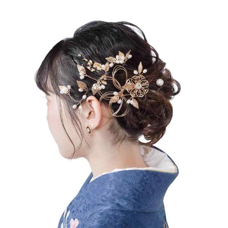 [あめてまり] 水引入り髪飾りセット 髪飾り リーフ 花 水引 8点セット Uピン ヘアアクセサリー ヘッドドレス シュリンクパール 結婚式 成人式 お呼ばれ 二次会 振袖 袴 前撮り 花飾り 花嫁