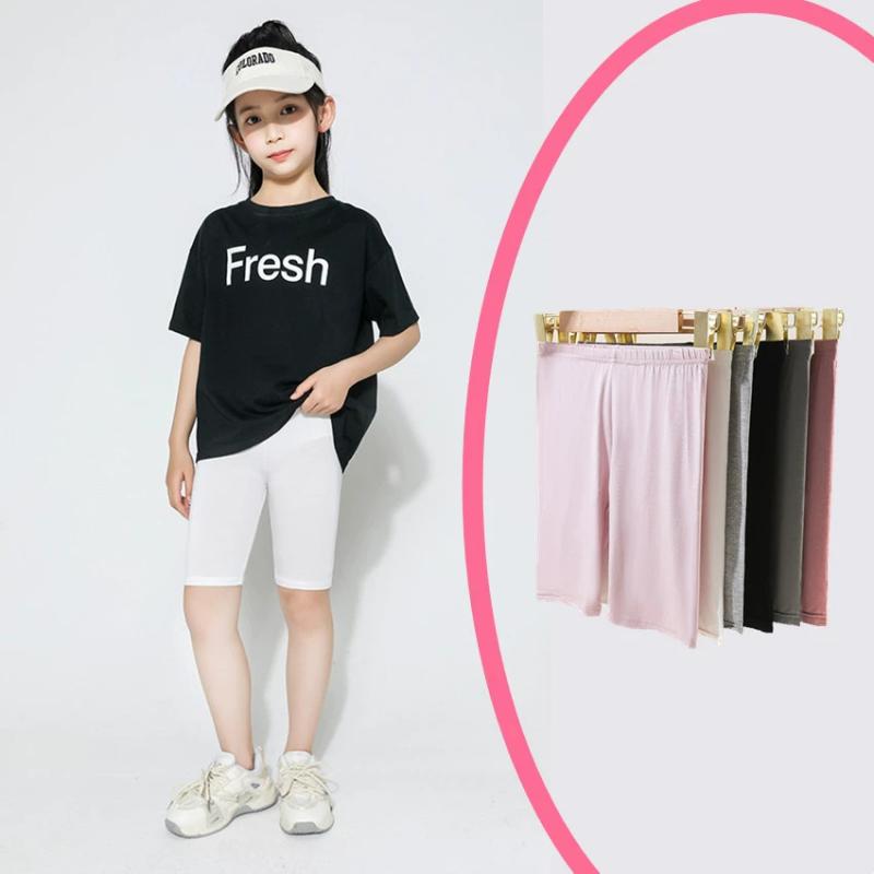 Spats - 女児用 安全パンツ 防走光 夏用 薄手 ベビー モダール 綿 子供用 保険内裤 大児 打底 ショーツ 女の子 キッズ インナー ショーツ 接触冷感 伸縮性 吸湿速乾 中腰 5分丈 白色 ピンク ブラック オレンジ グレー ライトグレー ダークグレー 普段