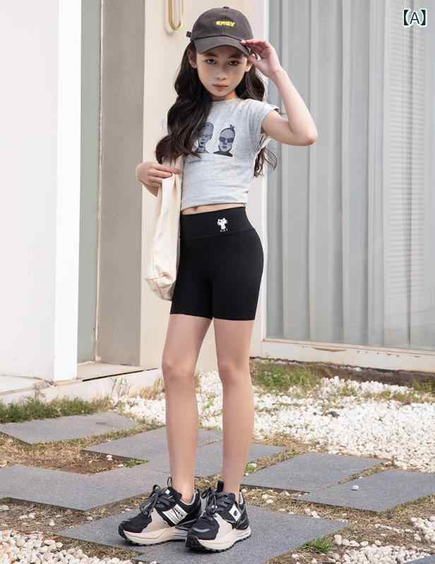 女児 ショートパンツ 無痕 シャーク柄 夏用 薄手 外穿 打底 修身 ハイウエスト ヨガパンツ 安全パンツ ナイロン 伸縮性 ブラック ホワイト グレー ピンク ブルー かわいいプリント 軽量 通気性