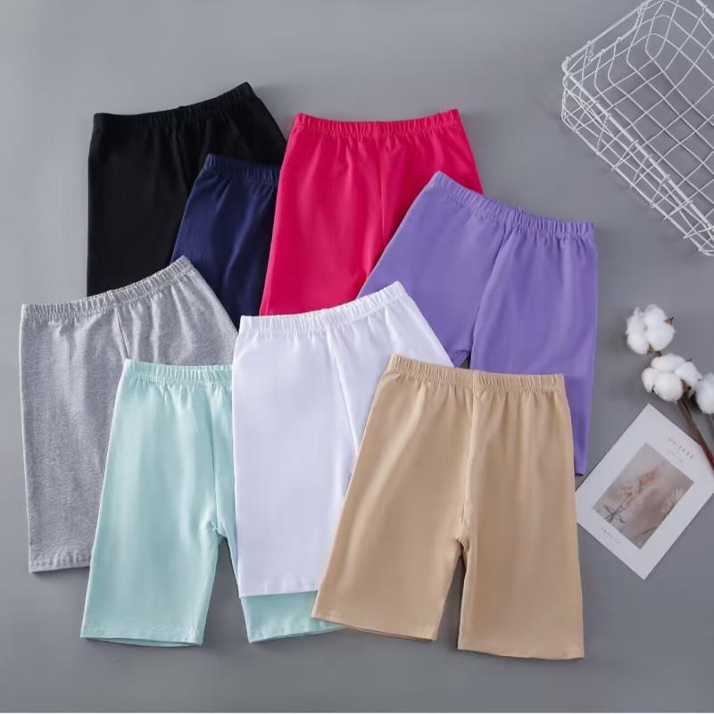 Spats - 女児 打底パンツ 防走光 安全パンツ 純棉 短パン 夏用 薄手 中パン 春夏 秋 柔軟 動物柄 条紋 無地 ヒョウ柄 かわいい 印花 ユーロスタイル ブラック ホワイト グレー ピンク系 ネイビー パープル ベージュ レッド 130cm 140cm 15