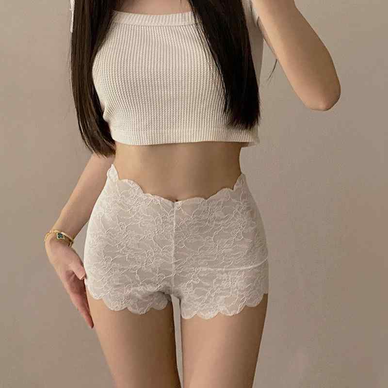 Spats - レディース インナー 高腰 レース ショーツ 無痕 透気性 切り替え 平角 防走光 日系 かわいい 女性用 下着 綿 混紡 純色 ブラック ホワイト ベージュ グリーン ブルー 通年 機能性 吸湿 速乾 柔軟 ハイウエスト ビューティー