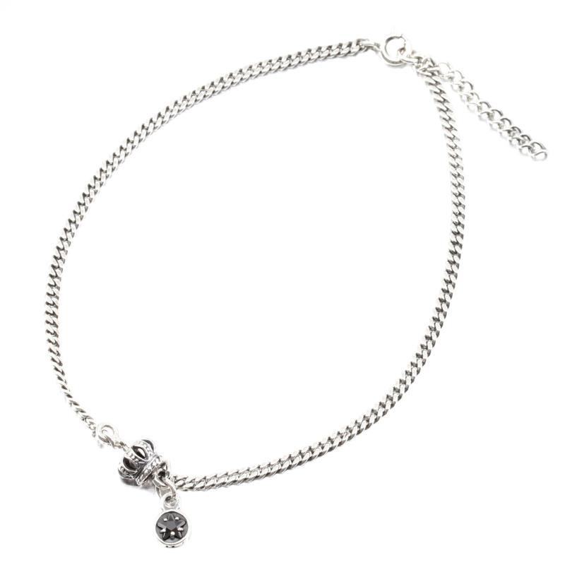 [birestol] シルバー 925 アンクレット 人気 ローマ 数字 クラウン 王冠 ブラック スター キュービック..