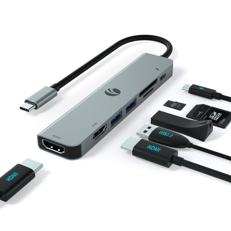 VCOM 7-in-1 ドッキングステーション USB C ハブ デュアルモニター HDMI 2ポートMST支持 変換アダプター 4K@60Hz&4K@30Hz 1080P 100W急速PD充電 USB3.0ポート*2 SD/TF カードリーダー