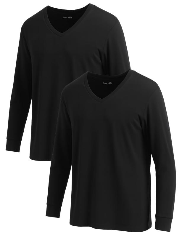 [Nutopia] インナーシャツ メンズ 長袖 2枚組 ストレッチ 抗菌防臭 吸湿発熱 保温 Vネック クルーネック インナー ロングタイツ なめらか あったか 肌着 ブラック ホワイト