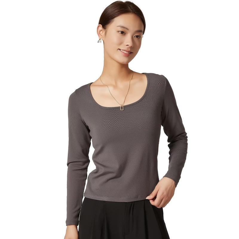 [HedingRed] インナーシャツ レディース 長袖 Uネック アンダーシャツ 外着OK アンダーウェア 肌着 インナー 通気 保温 綿生地