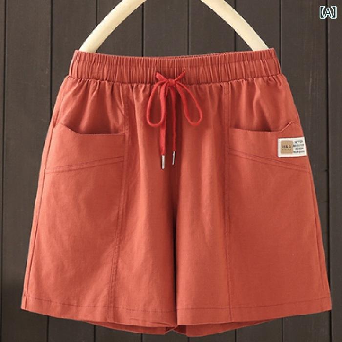 レディース ショートパンツ 綿 素材 夏用 薄手 ゆったり ハーレム デザイン ハイウエスト ワイドレッグ コットン 100% 気質 通勤 スタイル 都市風 ポケット 付き 無弾性 橘色 カーキ ホワイト ブラック M L XL 2XL 3XL 4XL