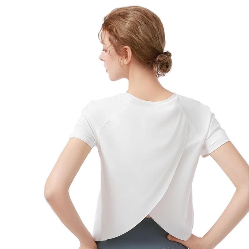 [MORGEN SKY] プラクティスシャツ 半袖シャツ 優雅 真夏ヨガウェア Tシャツ 吸汗速乾 冷感 UVカット UPF15 ストレッチ インナー ワンポイント トレーニング レディース ジュニア バレエ ダンス ラ