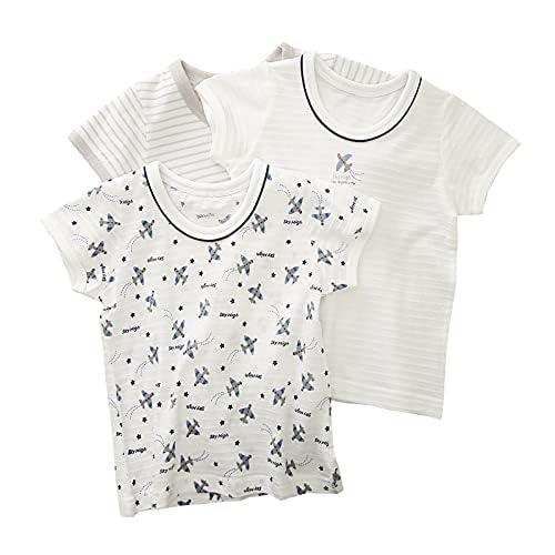 [Tiny＆Cute] べビー キッズ インナー 肌着 半袖 シャツ 3枚組 男の子 白 グレー ボーダー 飛行機 綿100％ 80-140cm V0021洗い替えにうれしい半袖インナーシャツ3枚組。ベビーから小学生のキッズまで着ていただけ...