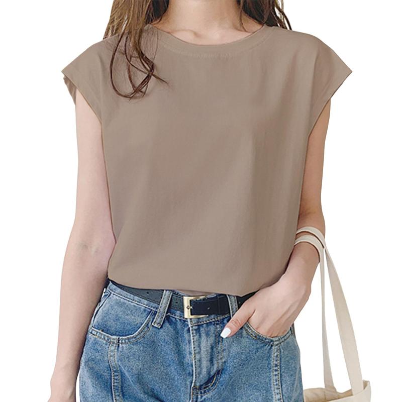 [Mmlnrc] Tシャツ レディース ノースリーブ タンクトップ クルーネック 速乾Tシャツ ゆったり 着痩せ効果 トップス 夏服 無地 フレンチスリーブ カットソー 重ね着 丸首 柔らか おしゃれ 可愛