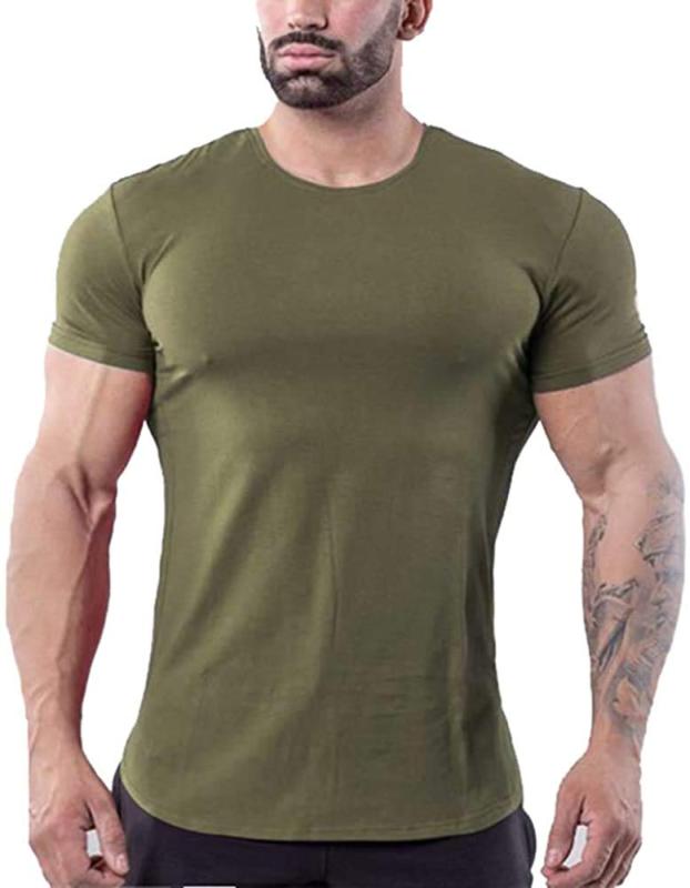 [Manatsulife] メンズ 無地 半袖 tシャツ ボディフィット インナー ワイルドカットソー細身 フィットネス トレーニング 筋トレ スポーツ おしゃれ 速乾性 DT01