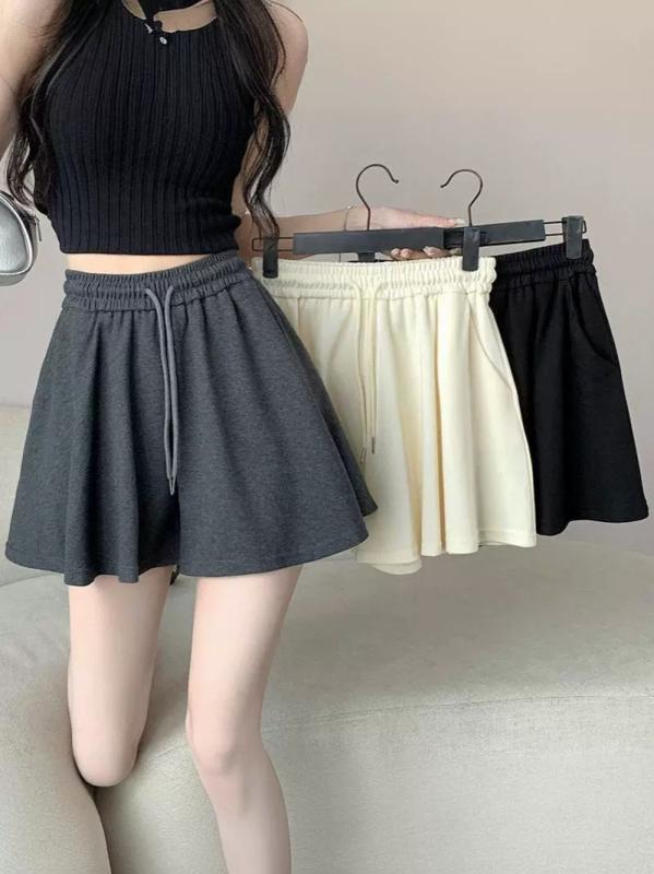 レディース スカートパンツ 春夏 ショートパンツ 女性用 ゆったり 高腰 Aライン ワイドレッグ ミニスカートパンツ 小柄対応 熱パンツ スポーツウェア クールビズ 涼しい 接触冷感 ポリエステル 微弾力 切り替えデザイン グレー ブラック ベージュ 純