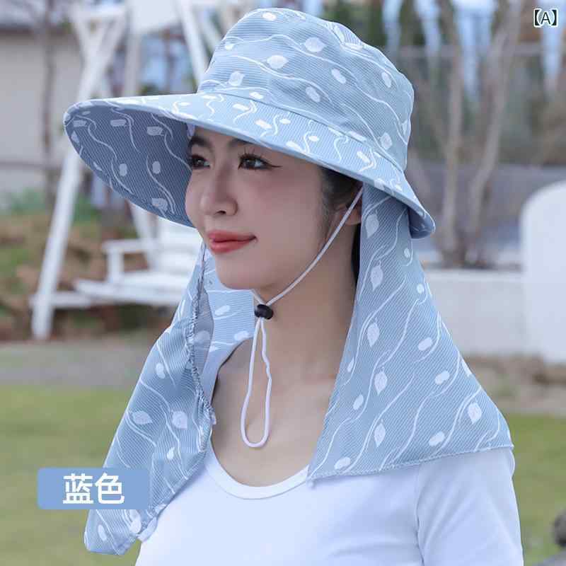 草帽 - レディース 遮陽帽 夏季 大縁 防紫外線 顔隠し 帽子 ピンク ブルー グリーン オレンジ ブラウン パープル 涼しい 速乾 透気 防風 防虫 首元カバー 付属 農作業 茶摘み ビーチ アウトドア 帽子 涼しい 綿ポリエステル 素材 軽量 シンプル スポ