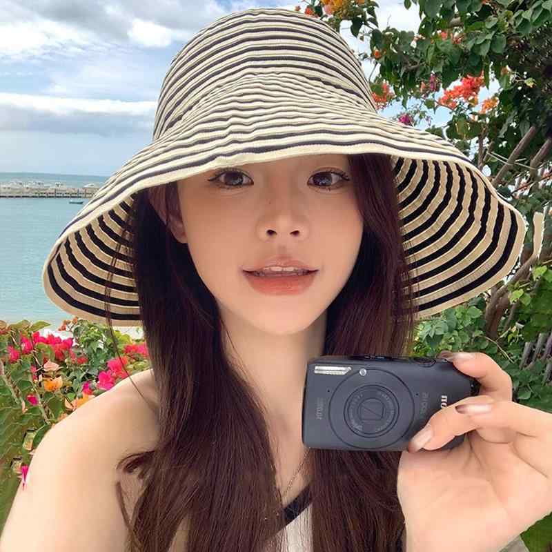 レディース 漁夫帽 春夏 軽量 通気性 条紋 デザイン 紫外線カット ワイドブリム ファッション 遮陽 ビーチハット 沙滩風 ユニセックス ポリエステル 素材 円頂 大檐 クラシック ブラック ベージュ ブルー ネイビー レッド カーキ グレー ストライ