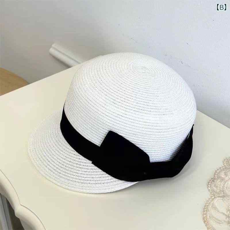 麦わら帽子 女性用 大リボン 馬術風 復古 帽子 夏用 防晒 遮陽 透気 軽量 ストローハット ラウンドトップ ワイドブリム カーキ ホワイト ベージュ ブラック 百搭 優雅 ミニマリスト シンプル 高級感 草編み 経編加工 アウトドア 旅行 普段使い