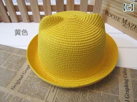 キッズ 猫耳 麦わら帽子 親子 子供用 夏 遮陽 かわいい 編み込み 軽量 通気性 橘色...