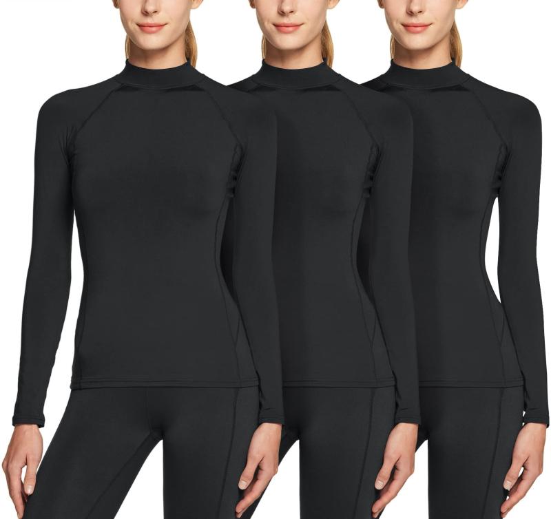 [ATHLIO] 防寒 長袖 スポーツシャツ レディース [吸湿・保温] ラウンドネック ハイネック コンプレッションウェア 裏起毛 LXD LXT