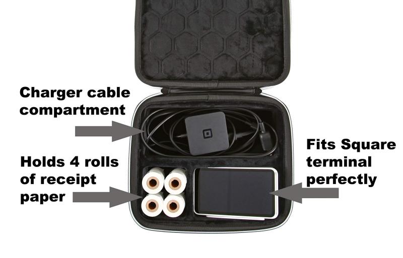 2TUFF スクエアリーダーケース - 四角いターミナル充電器とカードリーダーレシート用紙ロール4枚に対応 - トラベルプリンターキャリーケースとPOSシステムの保護。