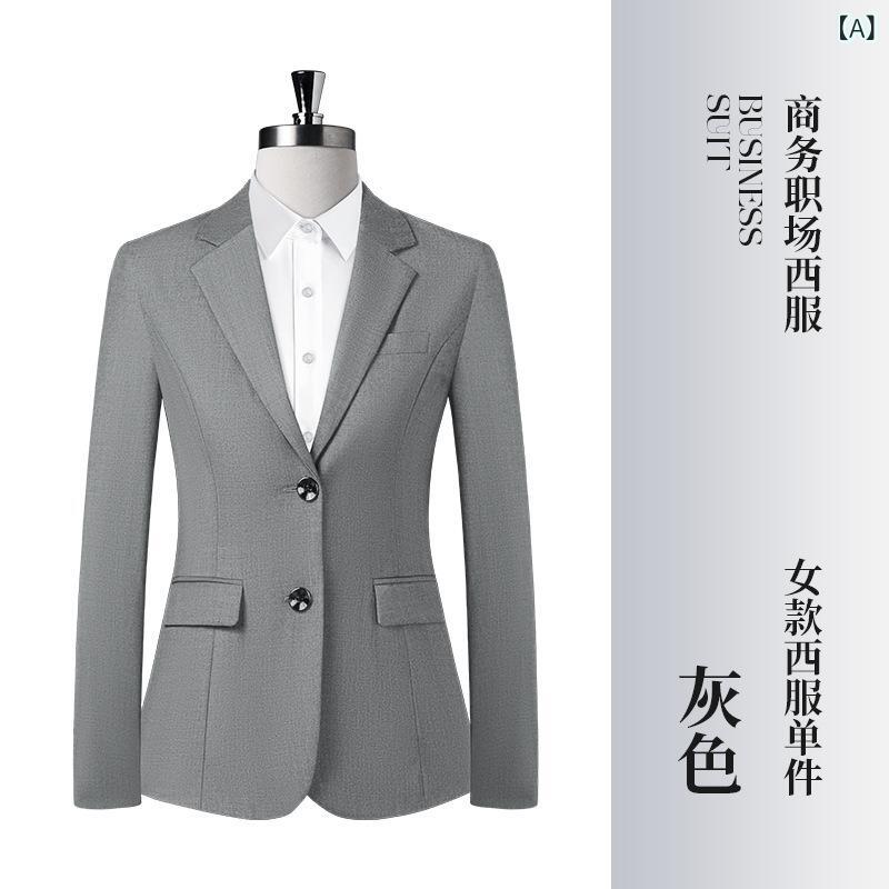 フォークBRのレディース メンズ 西装 セット 職業 スーツ ジャケット 長袖 長ズボン スカート シャツ ベスト グレー ブラック ネイビー ロイヤルブルー ポリエステル 素材 通勤 ビジネス フォーマル スタンダード シルエット 洗練 気品 快適 着用｜アングル2