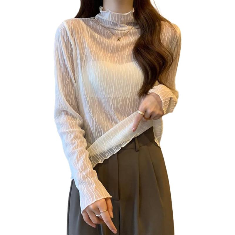 楽天フォークBR[FEISEDY] シアーハイネックトップス シアートップス レディースシアートップス ハイネック レディース トップス 春 長袖 UV対策 紫外線対策 チュールトップス レイヤード インナー 薄手 きれ