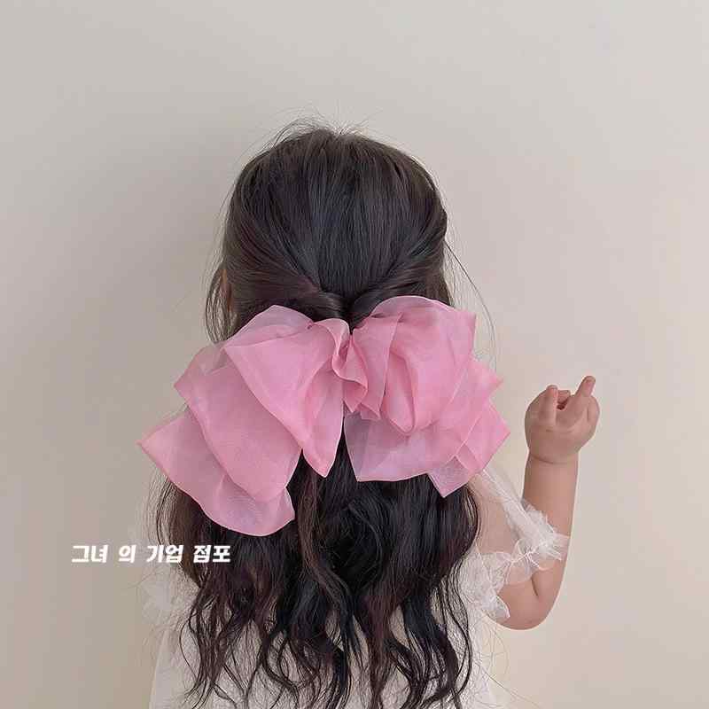 子供用 女の子 発飾 ハーフアップ ピン バタフライボウ ふんわり かわいい 甘め チュール レース ピンク ベージュ 軽量 通年 普段使い 3歳以上