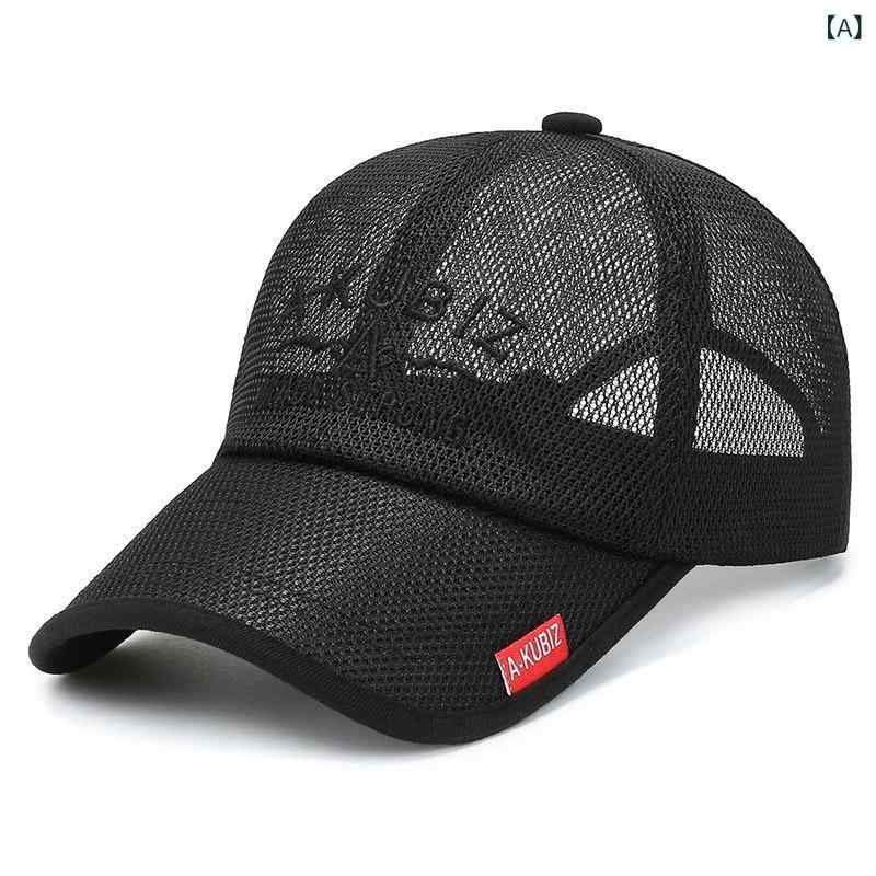 Hats - 帽子 メンズ 春夏 棒球帽 メッシュキャップ 鴨嘴帽 遮陽帽 網帽 透気 防紫外線 涼しい 軽量 ユニセックス 黒 グレー ネイビー カーキ ミリタリーグリーン ポリエステル メッシュ素材 短檐 丸頂 シンプル カジュアル 日常使い 通勤 休日 アウトド