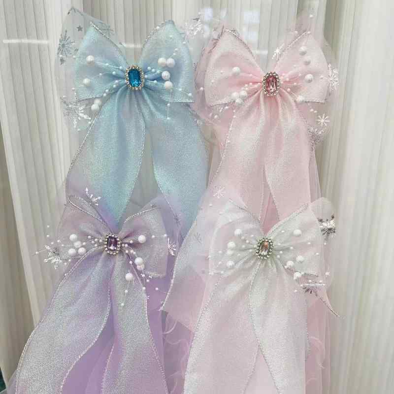 女の子 ヘッドドレス ヘアクリップ かわいい 蝶結び チュール 頭飾 発卡 子供用 プリンセス スタイル 冠型 デザイン 布製 手作り 加工 カートゥーン 風 ラメ 装飾 ホワイト ピンク ライトブルー パープル 夏 シーズン 6歳以上 10歳以上 女児